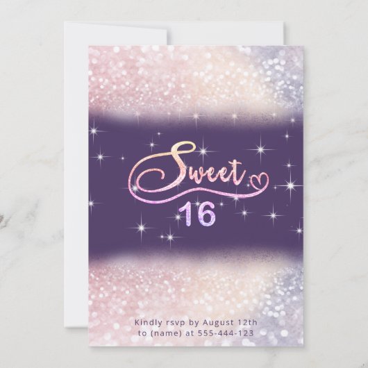 Sparkle Glam chic Glitzer script ombre Einladung (Rückseite)