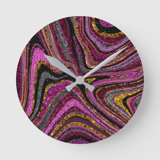 Sparkle Glam Glitzer Girl Marmor Art Rosa Runde Wanduhr (Vorderseite)