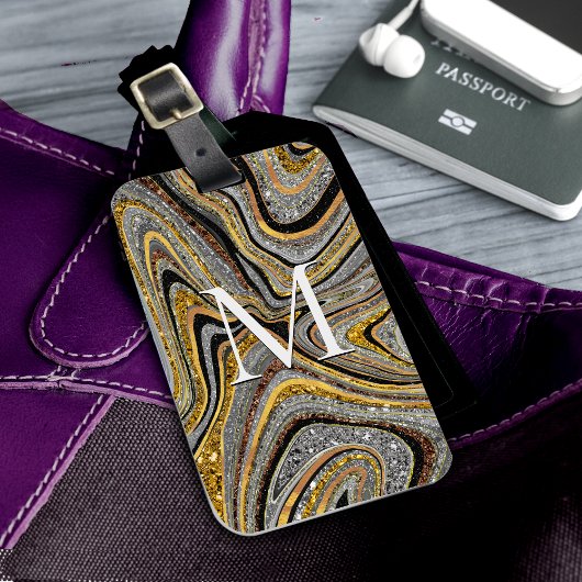 Sparkle Glam Glitzer Girl Marmor Kunst grau Gold L Gepäckanhänger