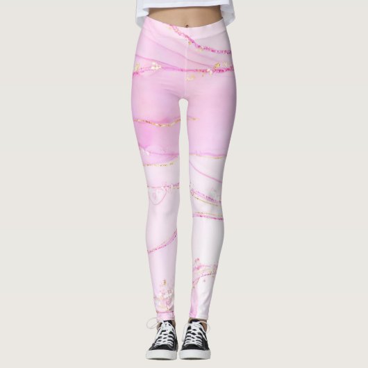 Sparkle Glam Glitzer Girl Marmor Kunst rosa Leggin Leggings (Vorderseite)