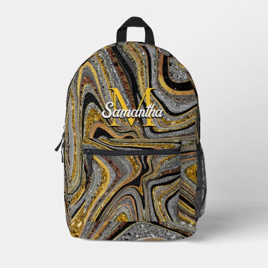 Sparkle Glam Glitzer, gürtelgraues Marmorgold Bedruckter Rucksack (Vorderseite)
