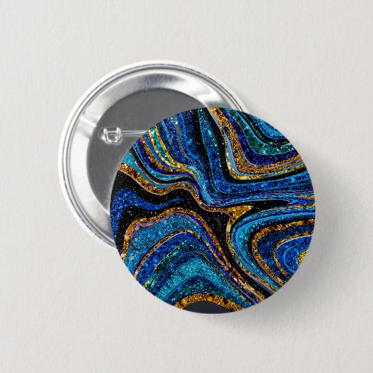 Sparkle Glam Glitzer mädchenhafte Marmorkunst blau Button (Vorne & Hinten)