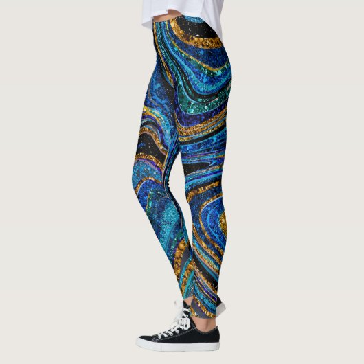 Sparkle Glam Glitzer mädchenhafte Marmorkunst blau Leggings (Links)