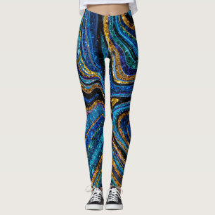 Sparkle Glam Glitzer mädchenhafte Marmorkunst blau Leggings