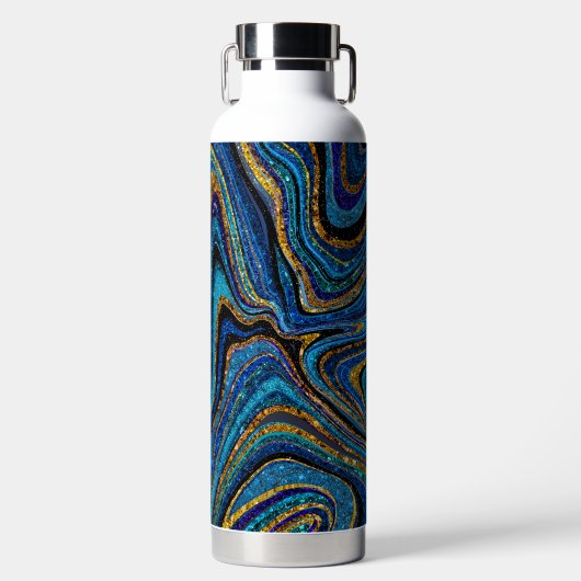 Sparkle Glam Glitzer mädchenhafte Marmorkunst blau Trinkflasche (Vorderseite)