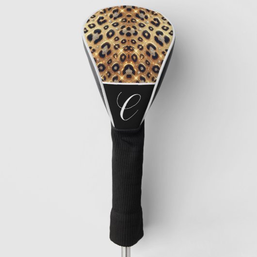 Sparkle Glam Gold Black Leopard Cheetah Print Golf Headcover (Vorderseite)