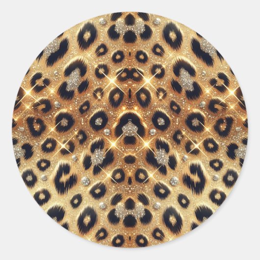 Sparkle Glam Gold Black Leopard Cheetah Print Runder Aufkleber (Vorderseite)