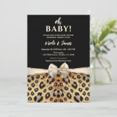 Sparkle Glam Gold Black Leopard Print Baby Dusche Einladung (Stehend Vorderseite)