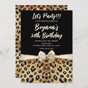 Sparkle Glam Gold Black Leopard Print Birthday Einladung