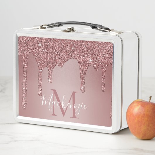 Sparkle Glam Rose Gold Drilling Glitzer Monogram Metall Brotdose (Beispiel)