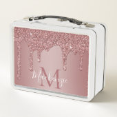 Sparkle Glam Rose Gold Drilling Glitzer Monogram Metall Brotdose (Rückseite)