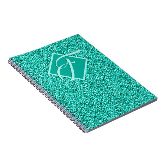 Sparkle Glam Turquoise Blue Glitzern Monogram Notizblock (Rechte Seite)