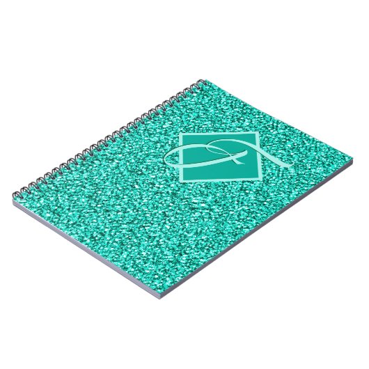 Sparkle Glam Turquoise Blue Glitzern Monogram Notizblock (Linke Seite)
