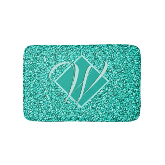 Sparkle Glam Turquoises Blauer Glitzer Mit Monogra Badematte (Vorderseite)