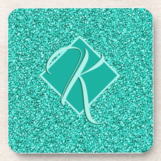 Sparkle Glam Turquoises Blauer Glitzer Mit Monogra Getränkeuntersetzer (Vorderseite)