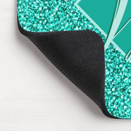 Sparkle Glam Turquoises Blauer Glitzer Mit Monogra Mousepad (Ecke)