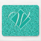 Sparkle Glam Turquoises Blauer Glitzer Mit Monogra Mousepad (Vorne)