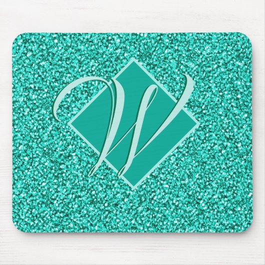 Sparkle Glam Turquoises Blauer Glitzer Mit Monogra Mousepad (Vorne)