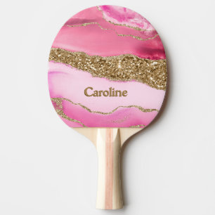 Sparkle Glitzer Girl Marble Art Pink Gold Tischtennis Schläger