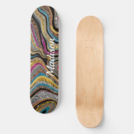 Sparkle Glitzer Girl Marmor Art graue Skateboard (Vorderseite)
