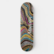 Sparkle Glitzer Girl Marmor Art graue Skateboard