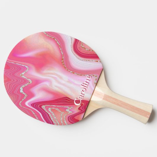 Sparkle Glitzer Girl Marmor Art Pink Silver Tischtennis Schläger (Seitenansicht)