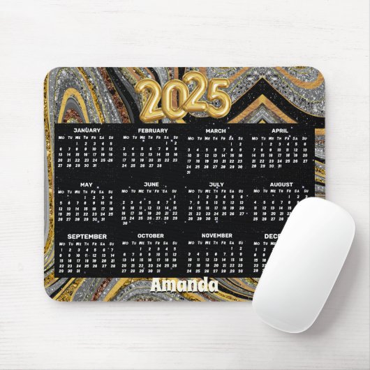Sparkle Glitzer Girly Marmor Art Graugold 2025 Mousepad (Mit Mouse)