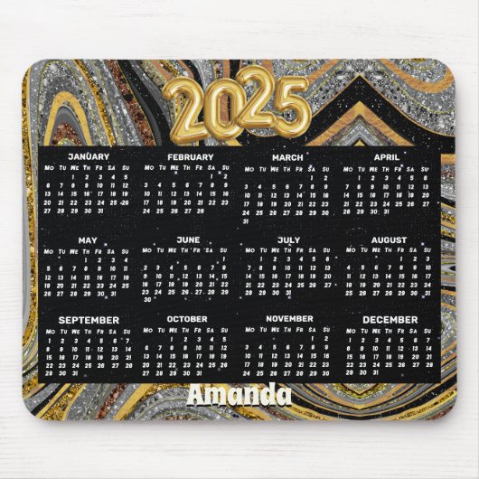 Sparkle Glitzer Girly Marmor Art Graugold 2025 Mousepad (Vorne)