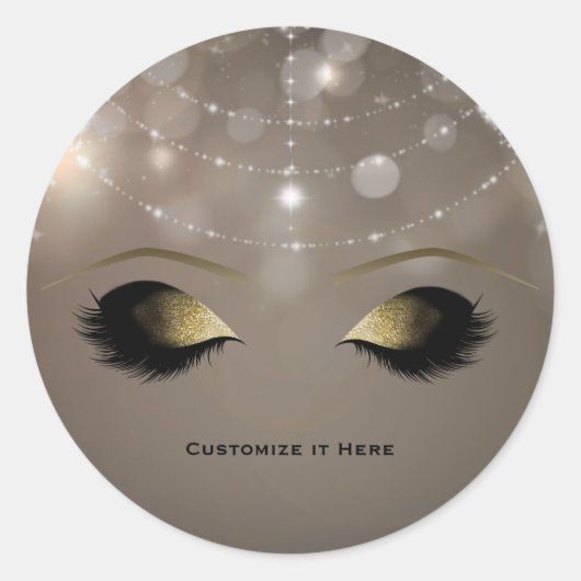 Sparkle Glitzer Glam Gold Makeup Eyelashes Custom Runder Aufkleber (Vorderseite)