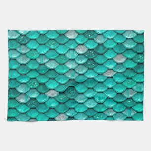 Sparkle Glitzer Green Aqua Mermaid Scales Küchentuch