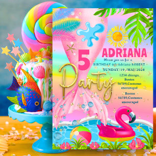 Sparkle Glitzer Mermaid Sea Flamingo Strand Rainbo Einladung