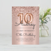 Sparkle Glitzer Rose Gold Ballon 10. Geburtstag Einladung (Stehend Vorderseite)