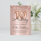 Sparkle Glitzer Rose Gold Ballon 10. Geburtstag Einladung (Stehend Vorderseite)