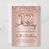 Sparkle Glitzer Rose Gold Ballon 12. Geburtstag Einladung (Vorderseite)