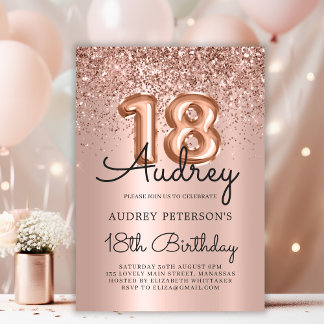 Sparkle Glitzer Rose Gold Ballon 18. Geburtstag Einladung
