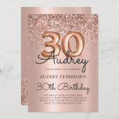 Sparkle Glitzer Rose Gold Ballon 30. Geburtstag Einladung (Vorne/Hinten)