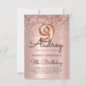 Sparkle Glitzer Rose Gold Ballon 9. Geburtstag Einladung (Vorderseite)