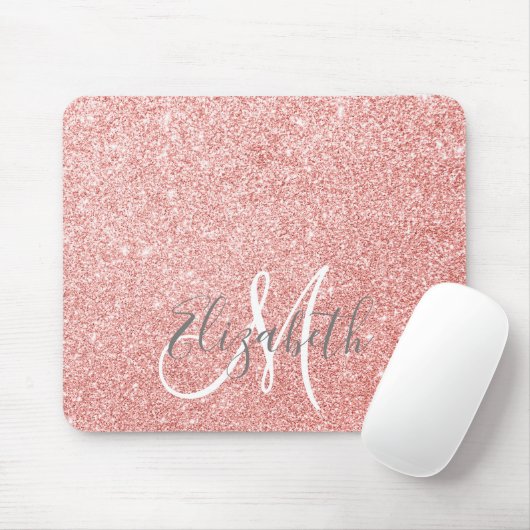 Sparkle Glitzer Rose Gold Personalisiert Monogramm Mousepad (Mit Mouse)