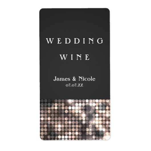 Sparkle Glitzer Sequins Glam Wedding Wine Labels (Vorne)