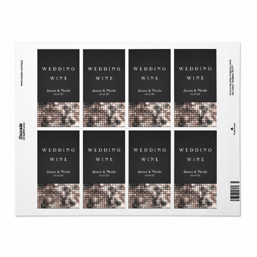 Sparkle Glitzer Sequins Glam Wedding Wine Labels (Vorne)