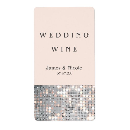 Sparkle Glitzer Sequins Glam Wedding Wine Labels (Vorne)