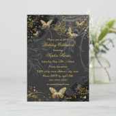 Sparkle Gold Black Butterfly Geburtstagsparty Einladung (Stehend Vorderseite)
