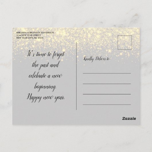 Sparkle Gold Black New Year's Eve Party Einladung Postkarte (Rückseite)