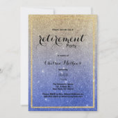 Sparkle Gold Blue Ombre Glitzer Retirement Party Einladung (Vorderseite)