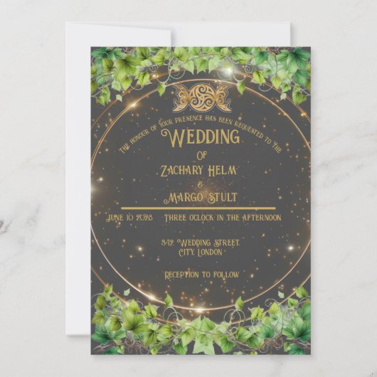 Sparkle Gold Botanic Celestial Wedding Einladung (Vorderseite)