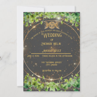 Sparkle Gold Botanic Celestial Wedding Einladung