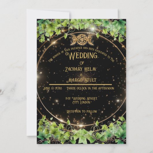 Sparkle Gold Botanic Celestial Wedding Einladung (Vorderseite)