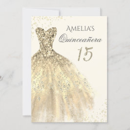 Sparkle Gold Dress 15. Quinceanera Einladung