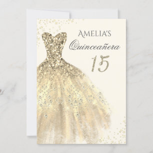 Sparkle Gold Dress 15. Quinceanera Einladung