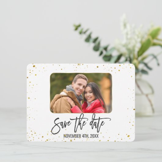 Sparkle Gold Foto Handwriting Save the Date (Stehend Vorderseite)